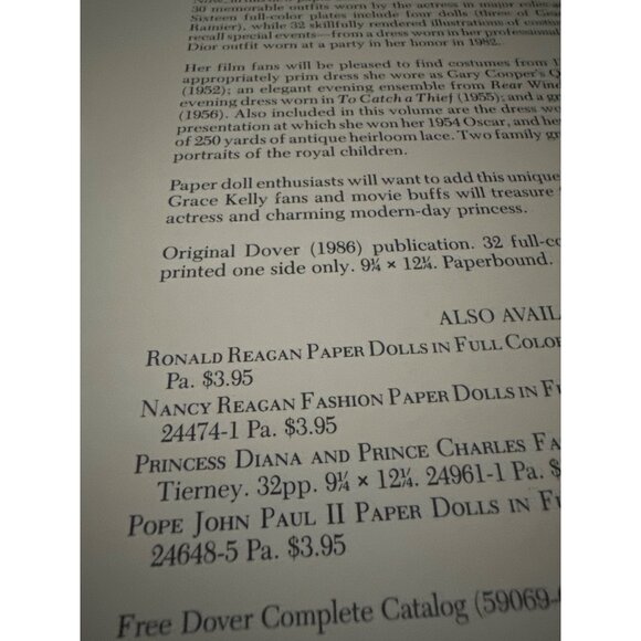 Grace Kelly Paper Dolls In Full Color By Tom Tierney 1986 Dover Publication uncu - Picture 6 of 7